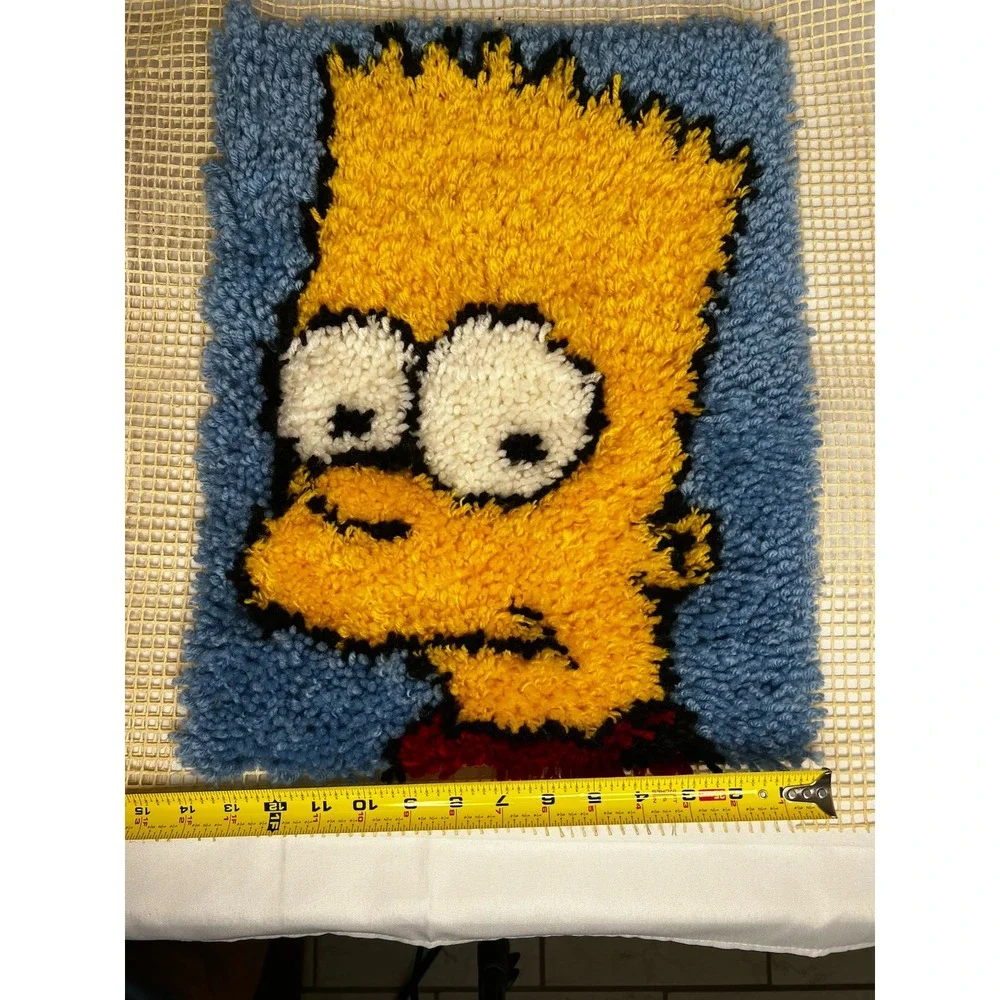 Bart Simpson Latch Hook Rug Wall Hangings Lot of 2 Handmade Football‎ Simpsons